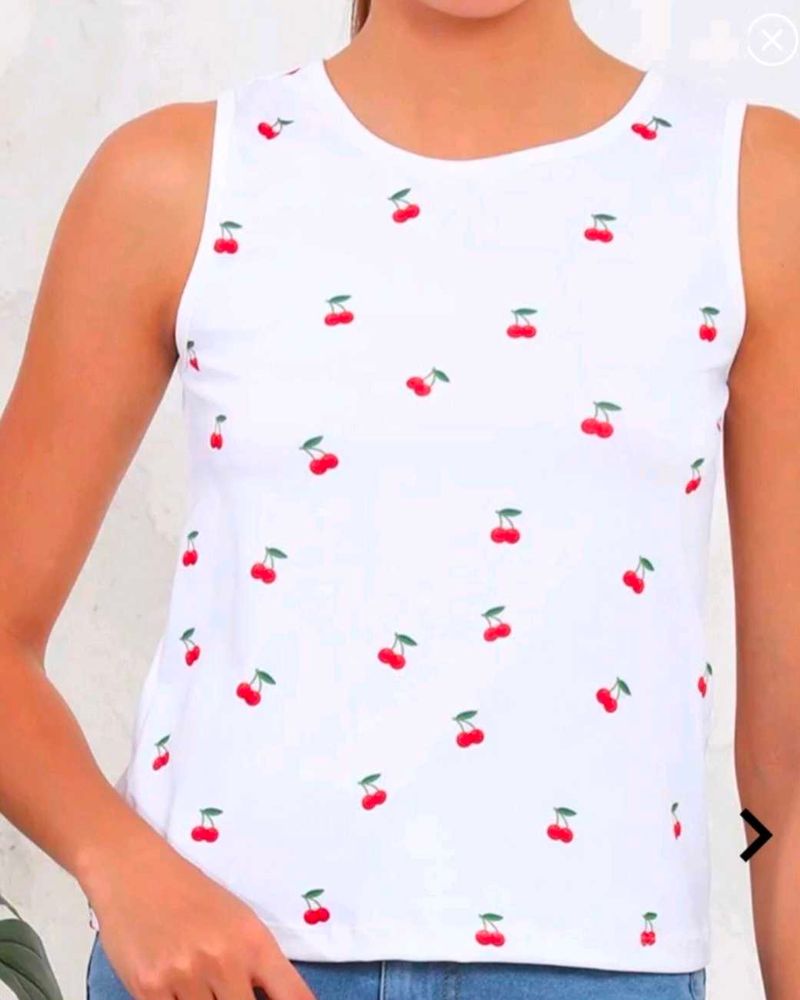 Women Cherry Print Sleeveless Tank Top