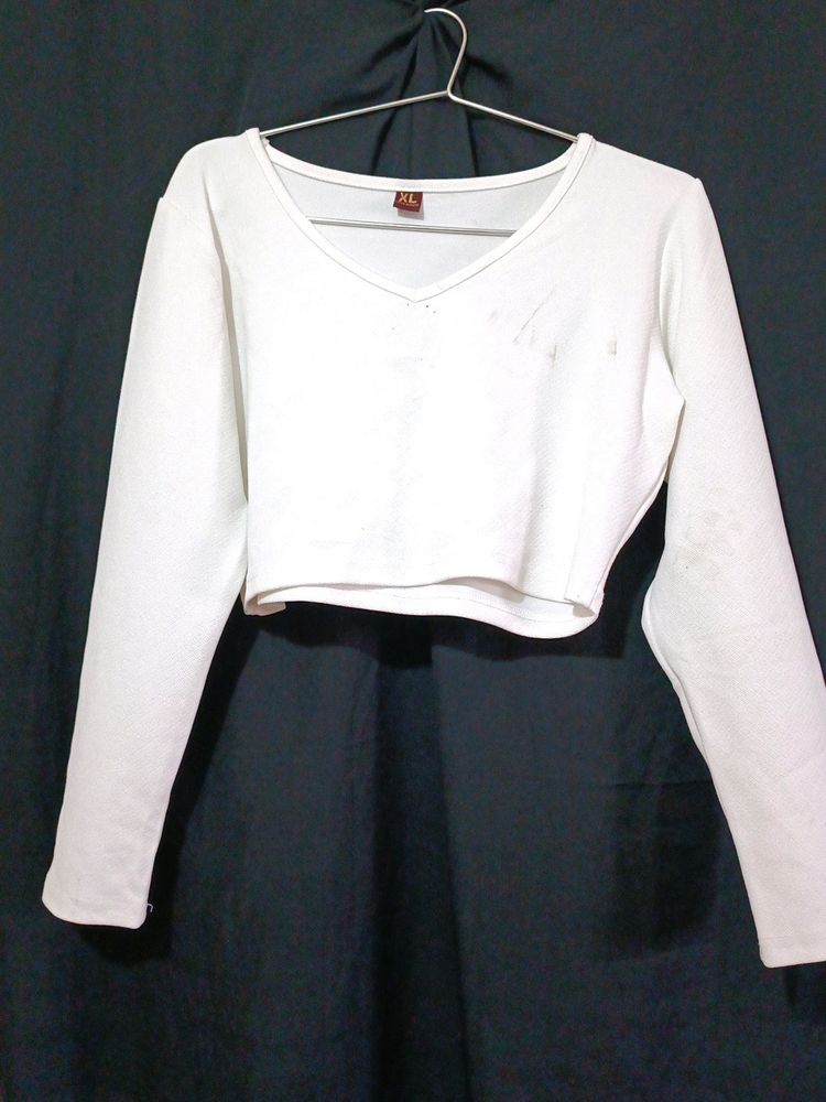 White Ful Sleeves Crop Top