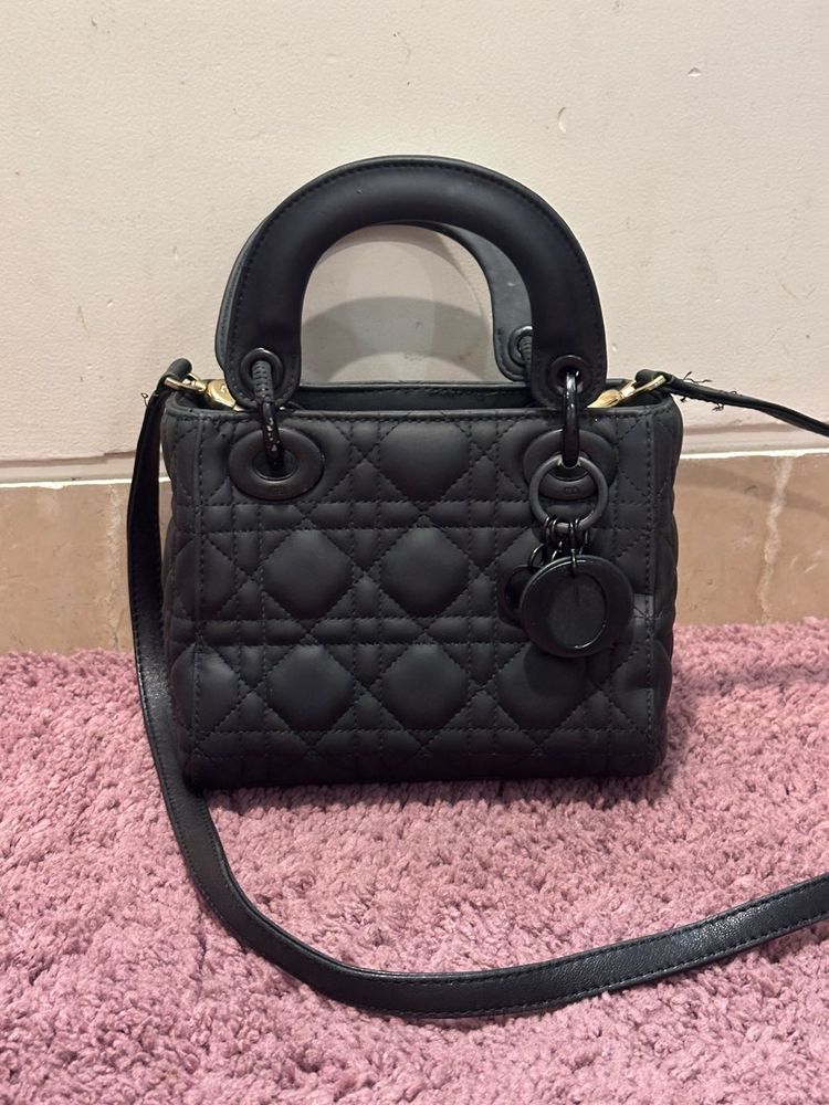 Authentic Lady Dior Small Matte Black Bag