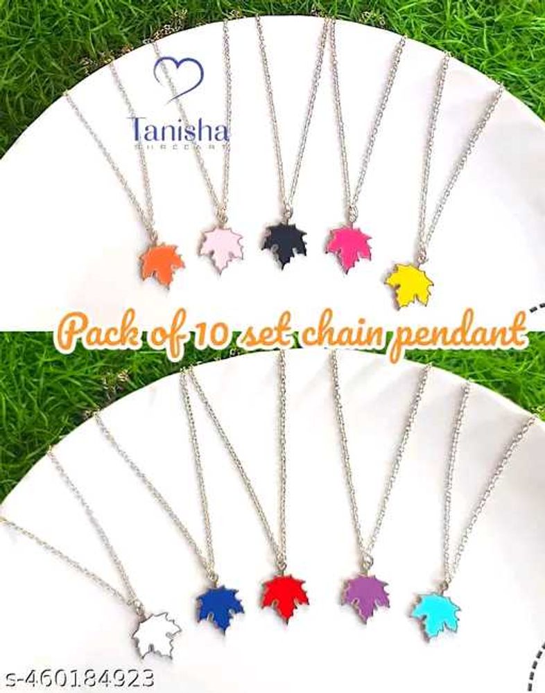 Colorful Leaf Pendant Necklace Set of 11