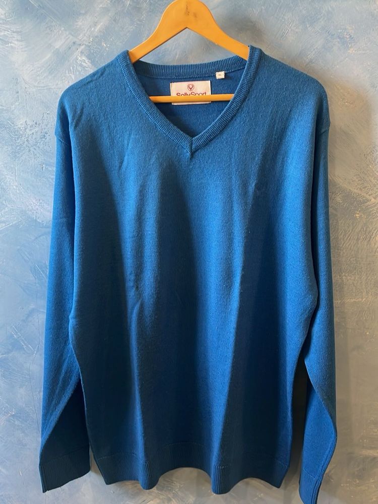 Blue V-Neck Knit Sweater (XL)