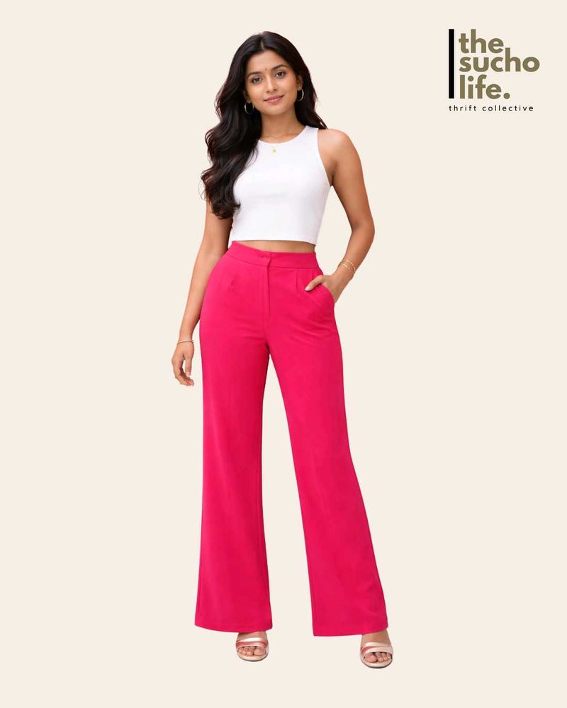 Ketch Hot Pink Wide Leg Trousers For Women