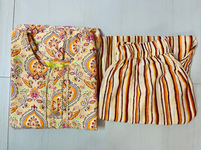 Cream Kurta Pant Set, Size-M