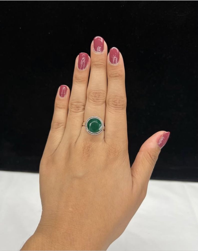 Green Diamond 💍 Ring Pure Silver (wt:-5.300g)