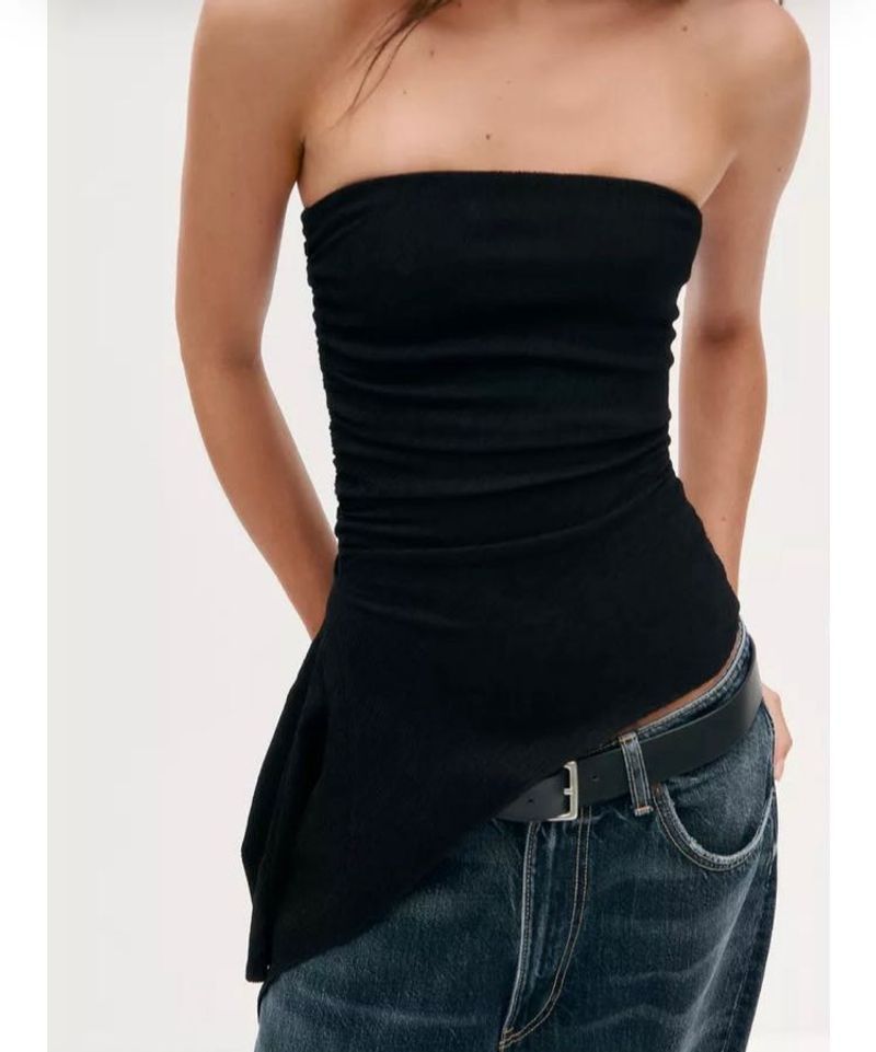 Black Tube Top with Asymmetrical Hem