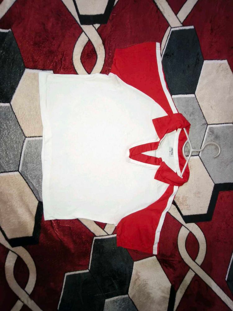 Red &amp; White Polo Top