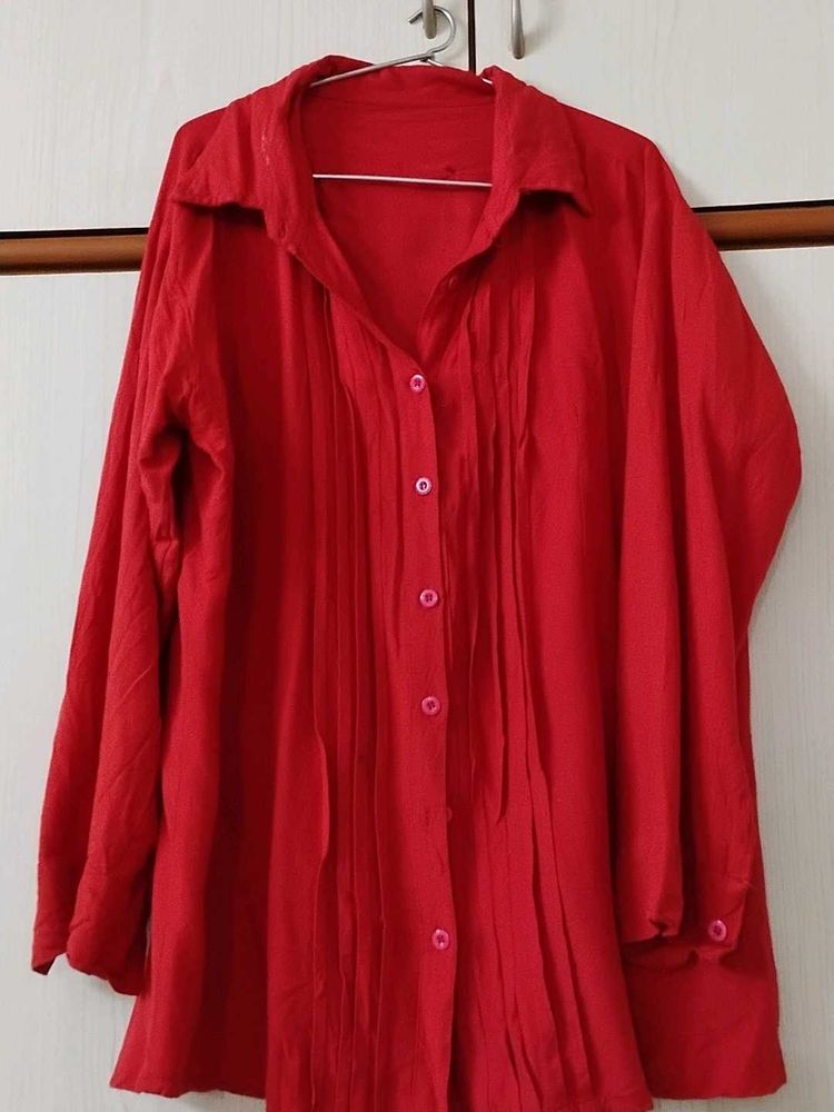 Red Button-Down Long Sleeve Shirt