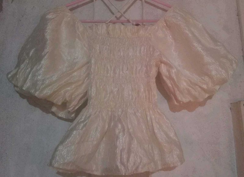 White Crop Top with Shirring