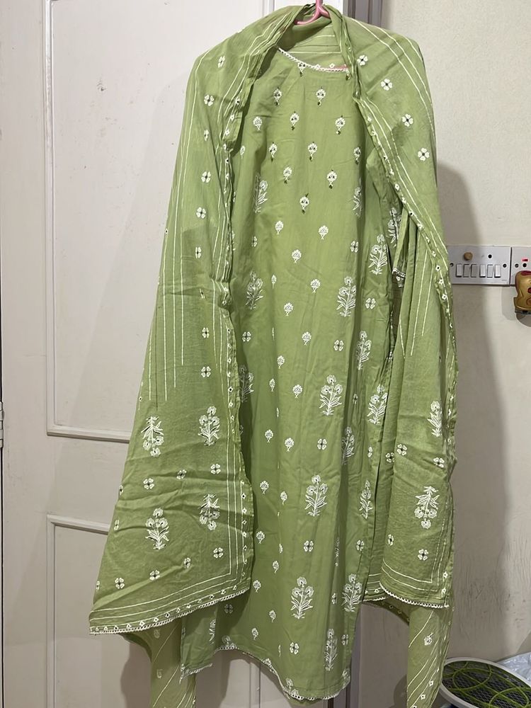 Light Green Cotton Kurta Set