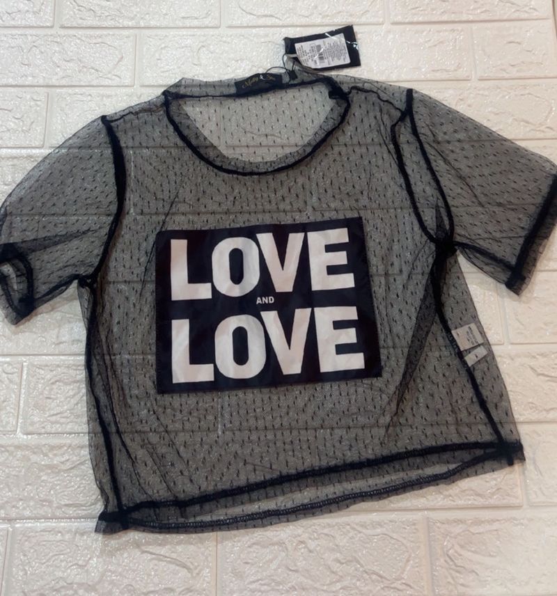 Love graphic Mesh top