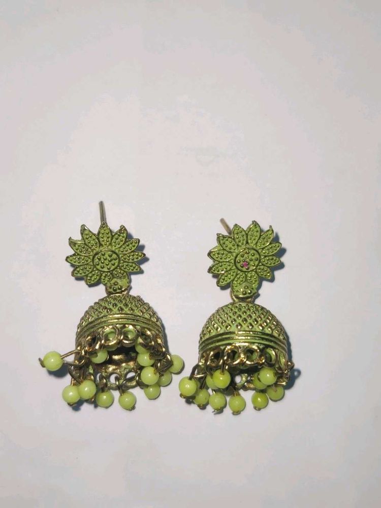 Green Jhumka Earrings