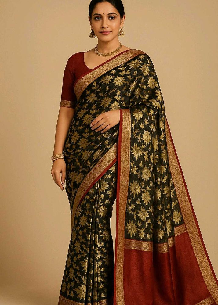 Elegant Black &amp; Gold Organga Saree