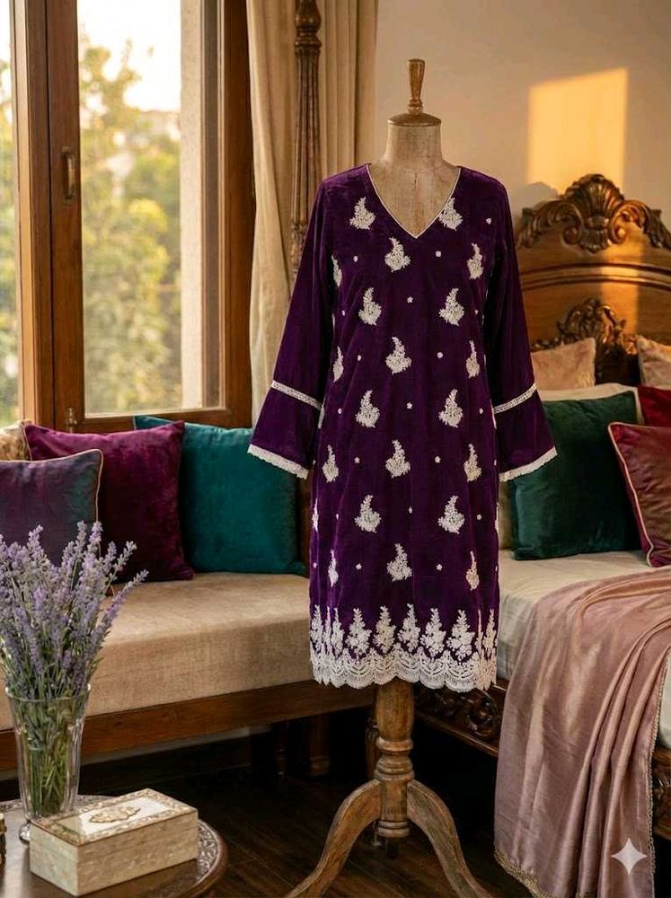 Elegant Purple Velvet Kurta