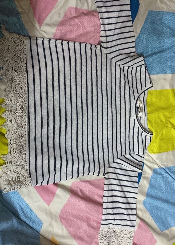 Striped Lace Trim Top