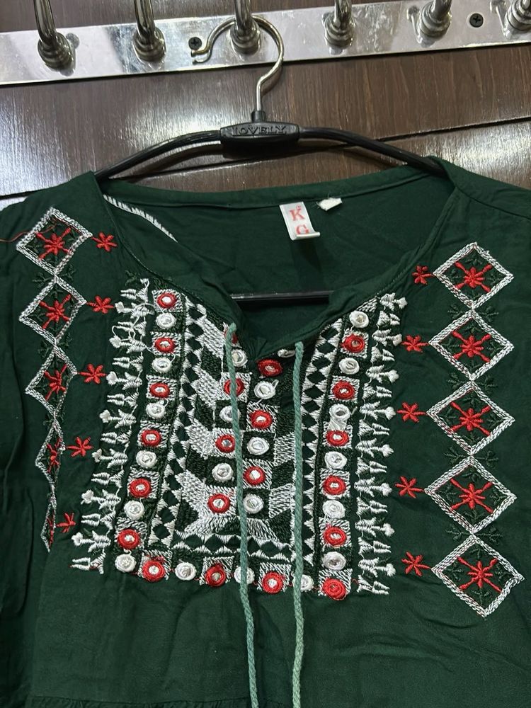 Embroidered Green Top