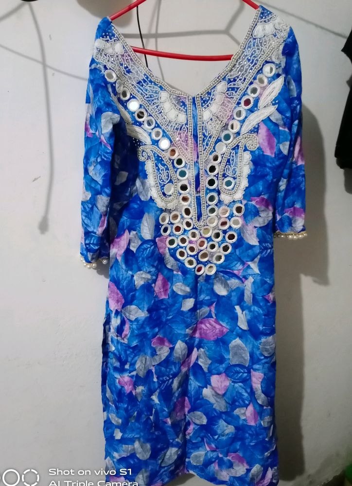 Mirror &amp; Moti Work straight  Kurti