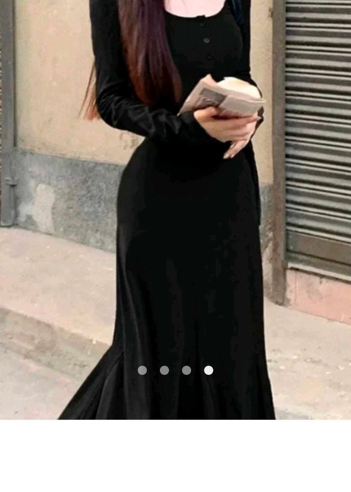 french fishtail fitted sleeves button dress from S