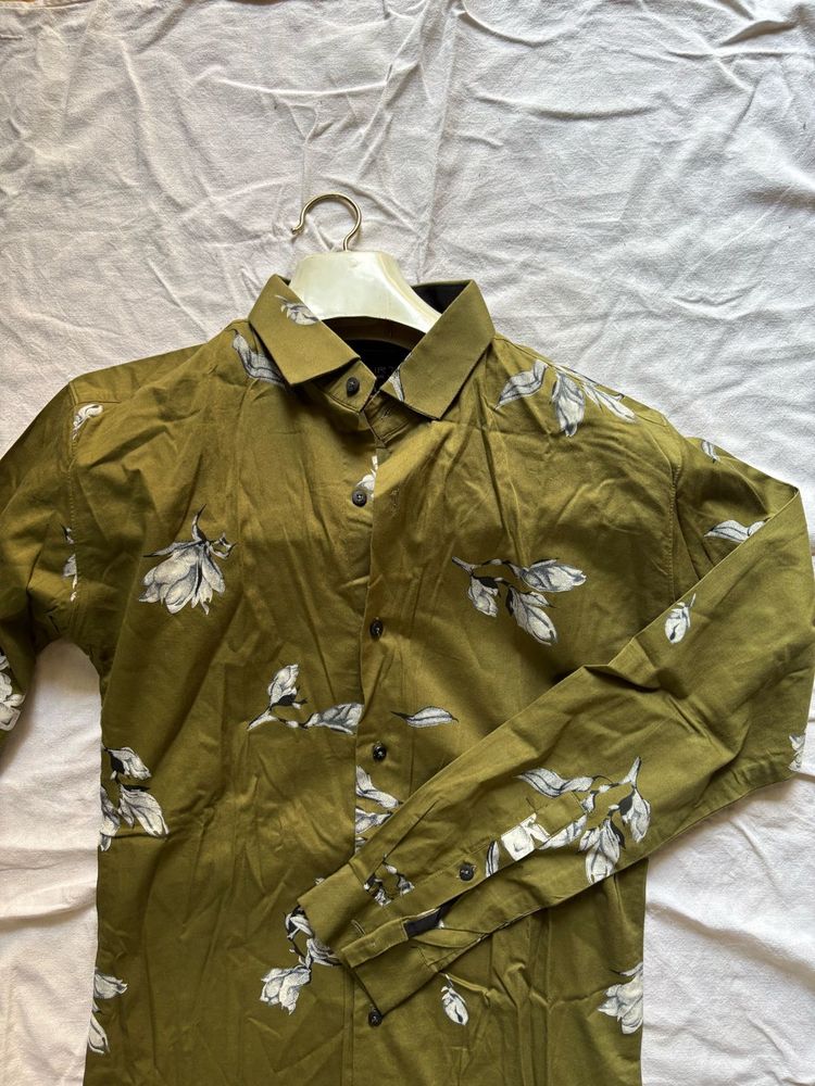 Olive Green Floral Shirt