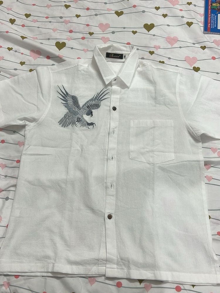 White Eagle Print Short Sleeve Shirt