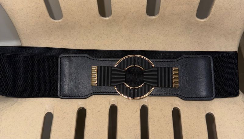 Black Elastic Stretch Belt with Gold Buckle