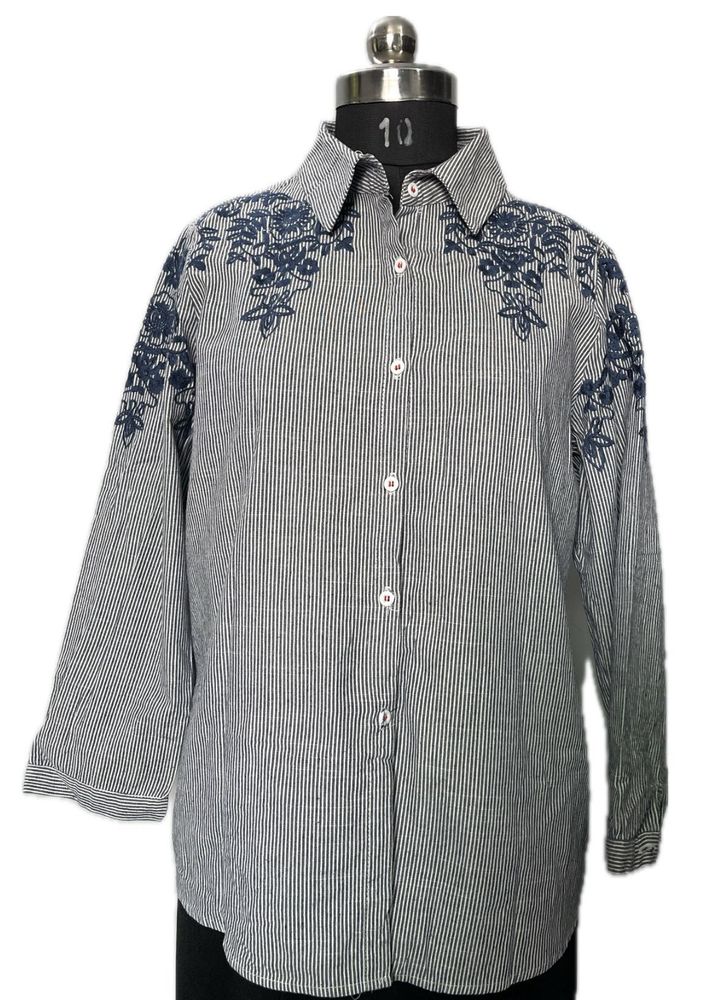 Striped Embroidered Button-Up Shirt