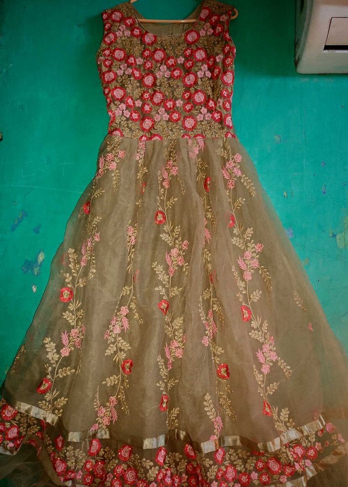 Floral Embroidered party gown.
