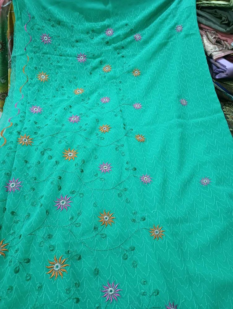 Embroidered Green saree with blouse