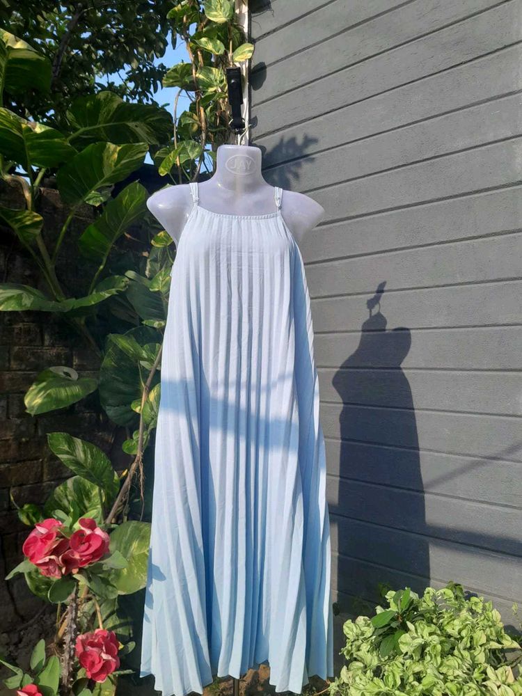 Light Blue Pleated Dress
