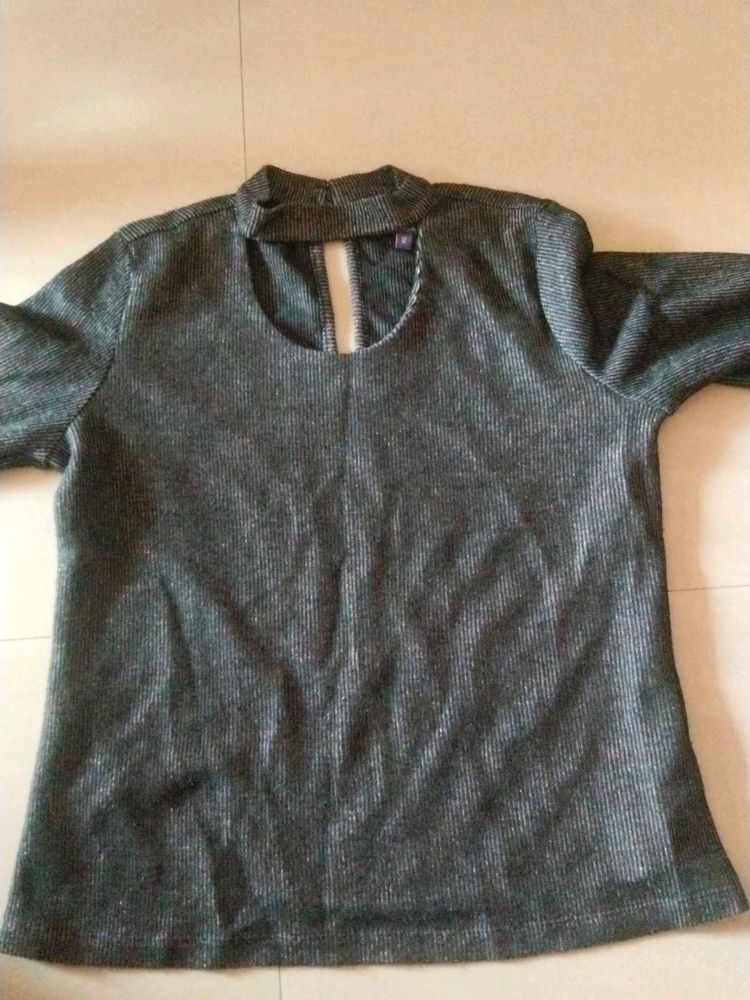 Stylish Grey Cut-Out Top