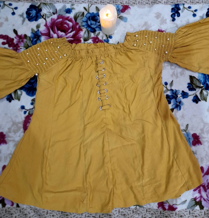 Women Mustard Off Shoulder Top