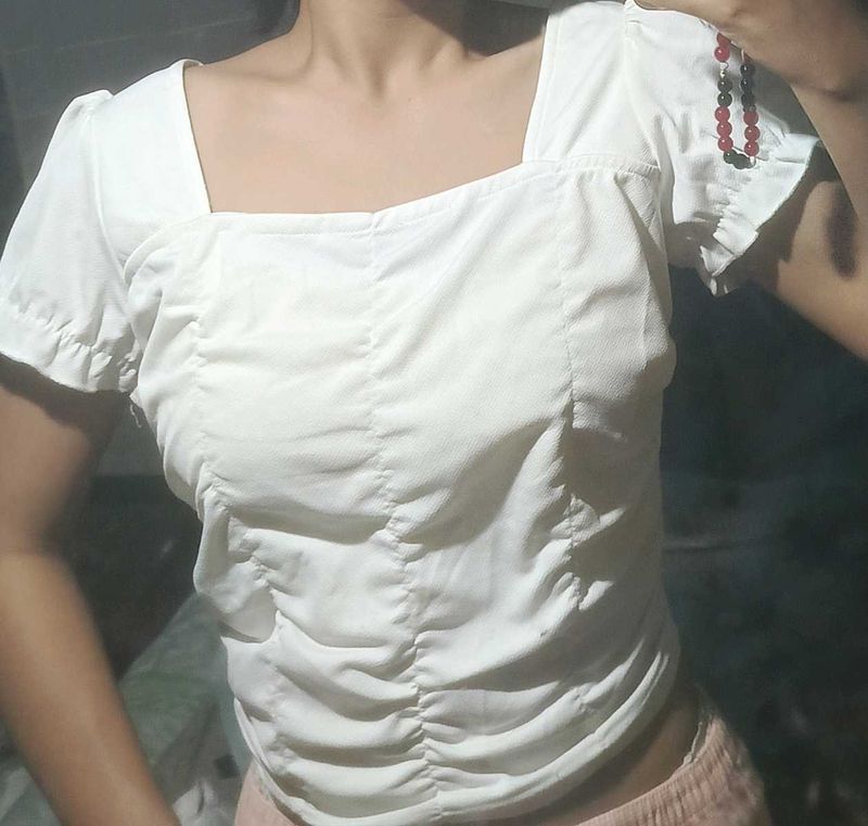 White Square Neck Top