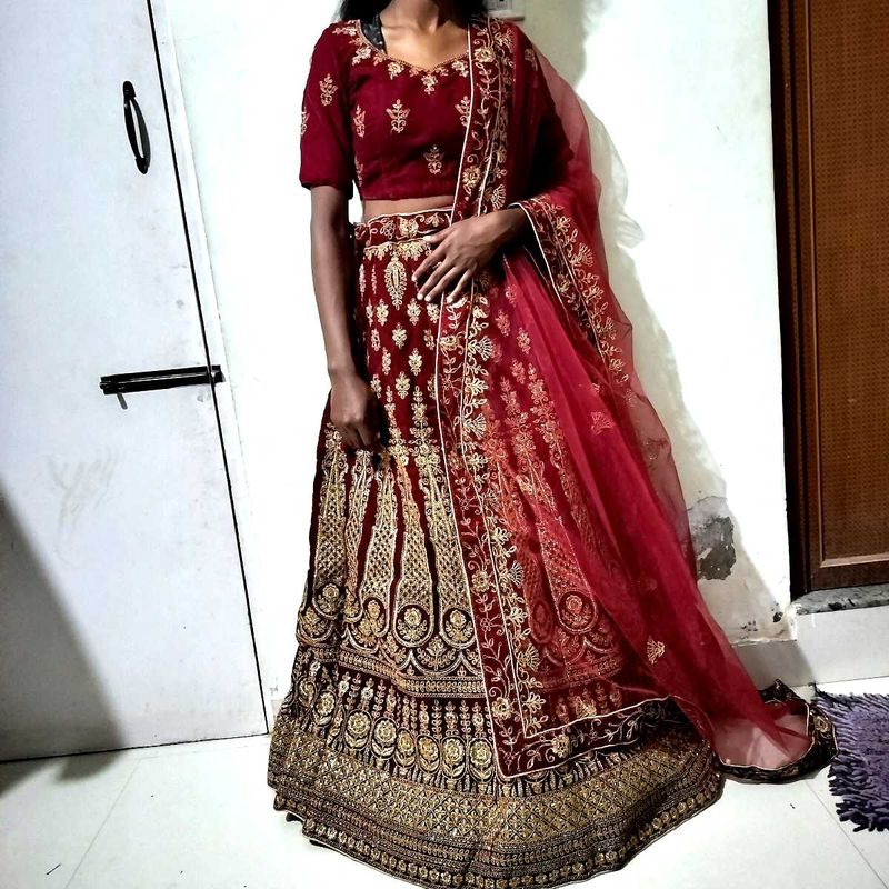 Maroon Velvet Lehenga Choli