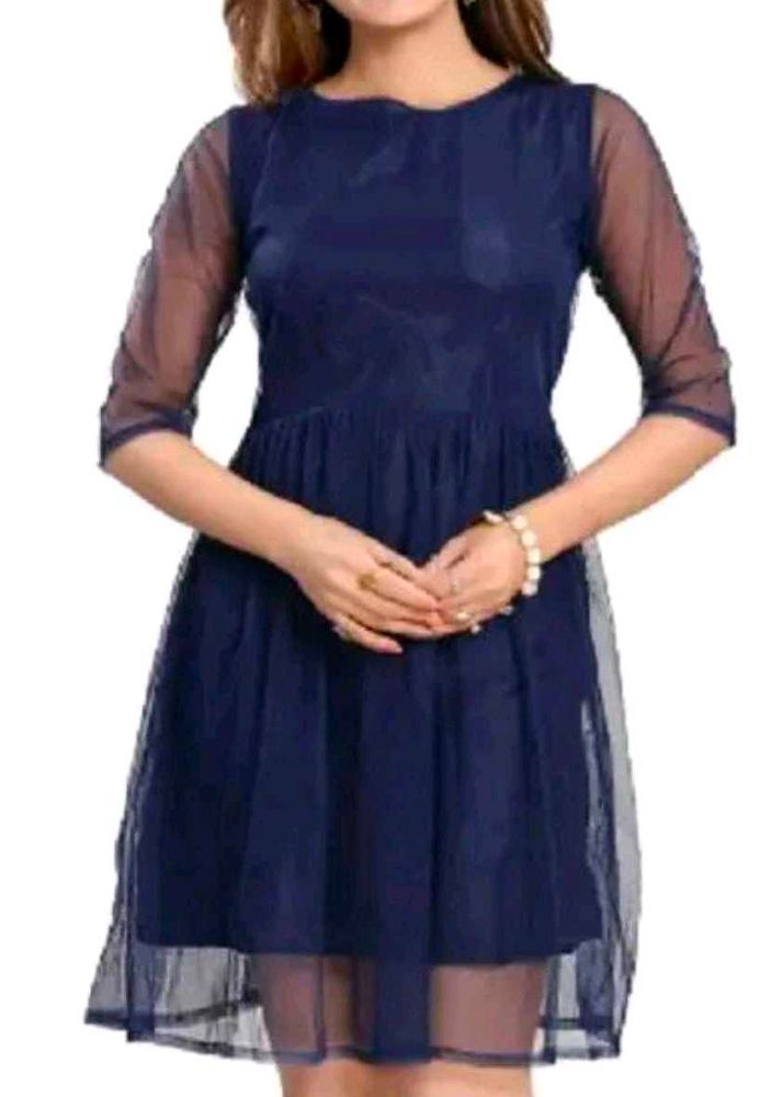 Stylish Navy Blue Net Dress