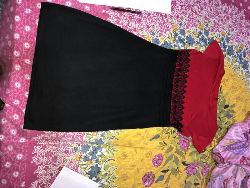 Women Korean Dress Red Black