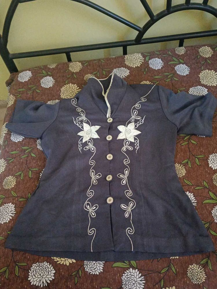 Embroidered Button-Down Blouse