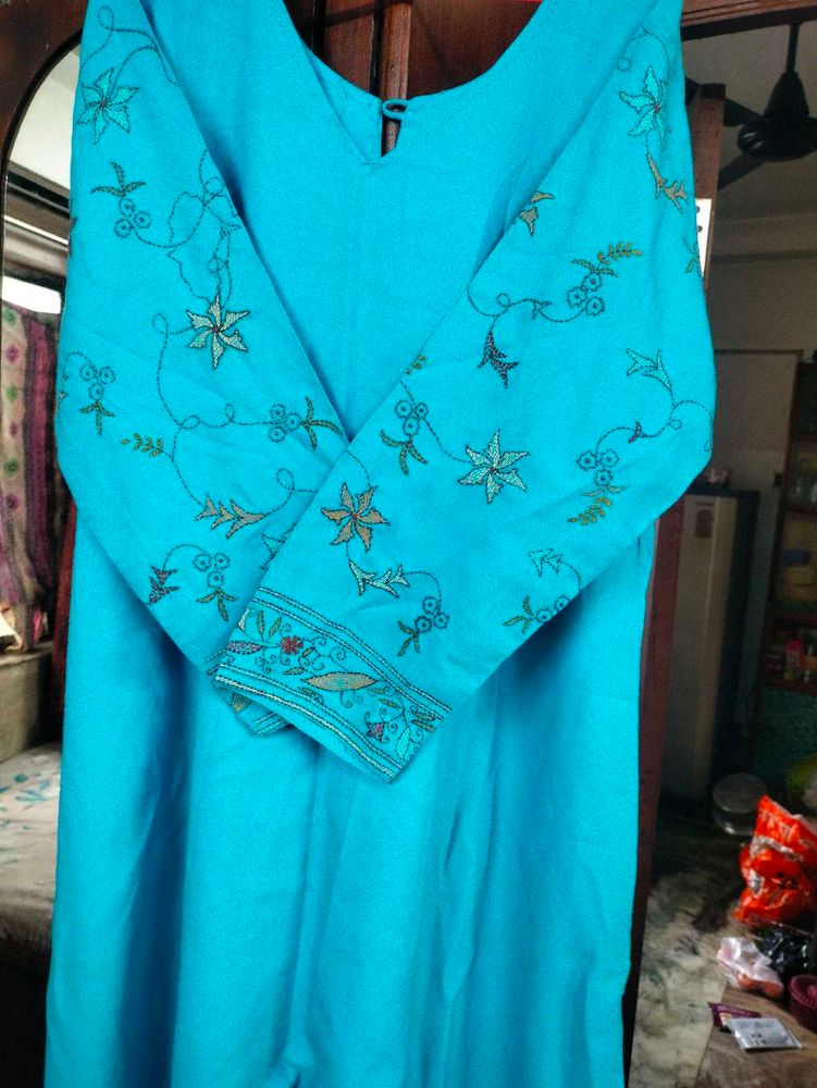 Sky-blue Long Kurti Pant.