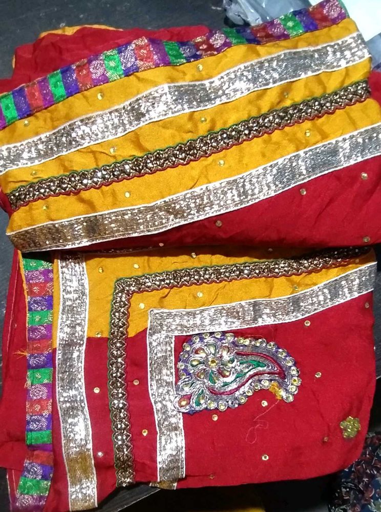 Red &amp; Gold Embellished Indian Saree