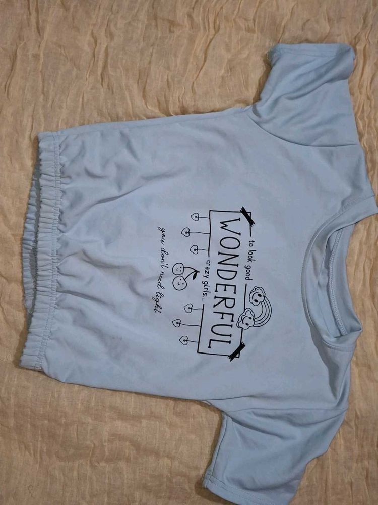 Light Blue Graphic Print Crop Top