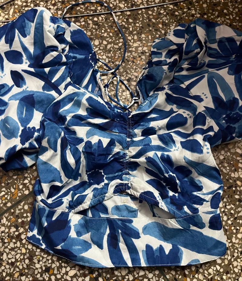 Floral Print Crop Top backless