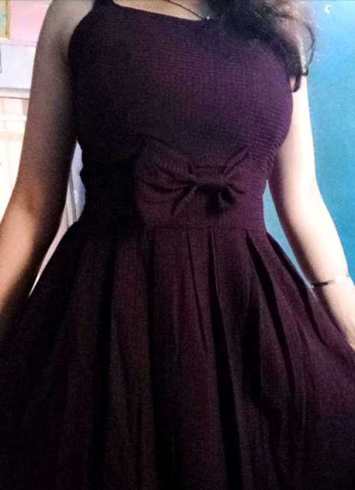 Chic Burgundy Fit &amp; Flare Dress with Bow 🎀💜