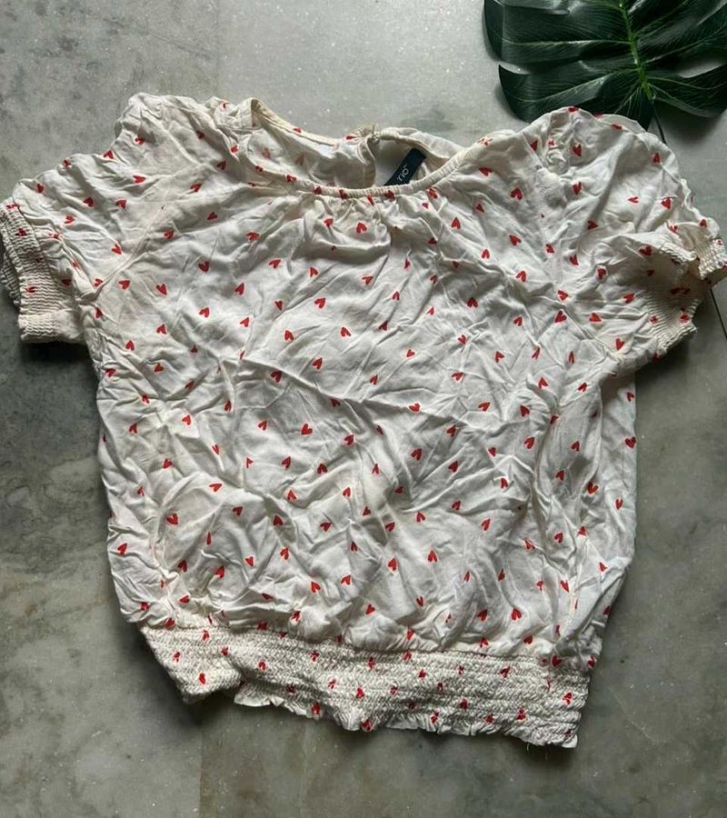 Heart Print Smocked Crop Top
