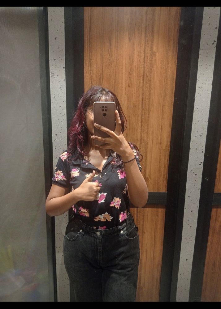 Cotton Floral Polo T-shirt For Women