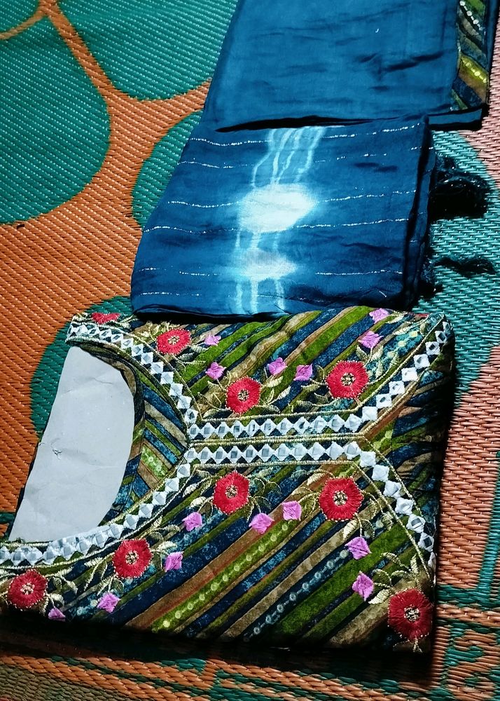 Brand New Alia Pattern Kurti Set - Blue
