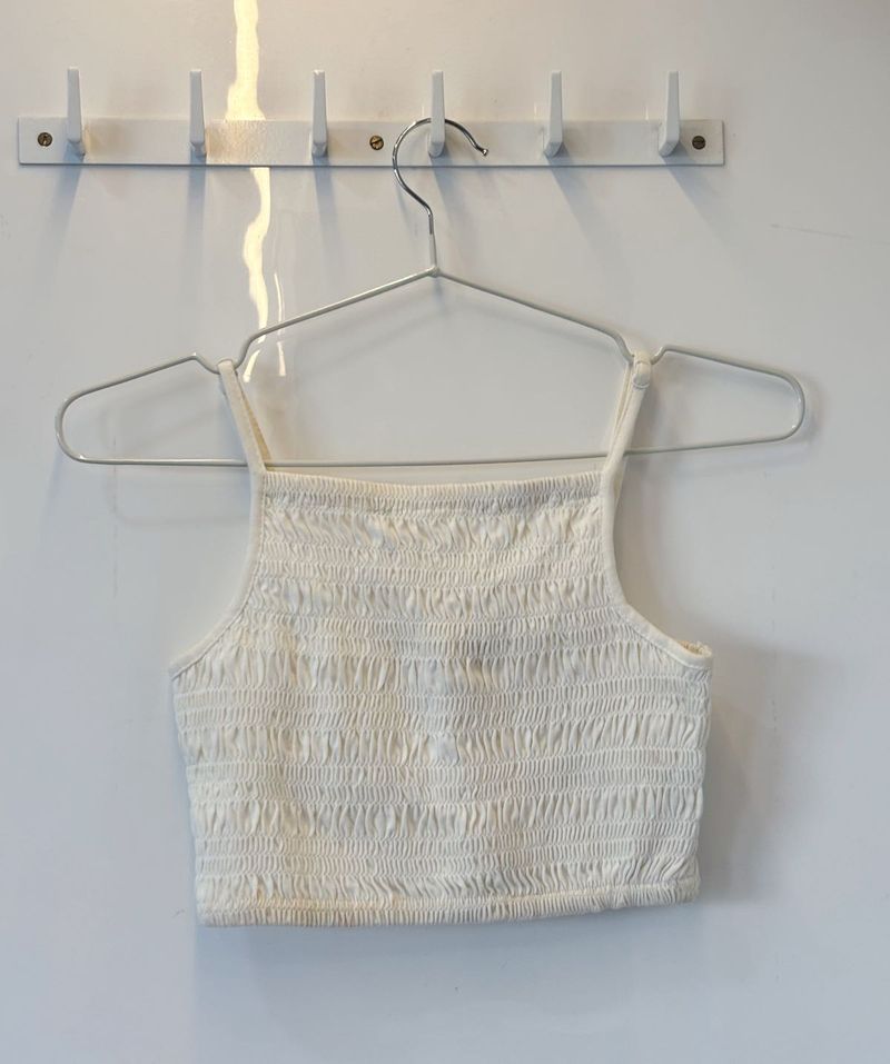 White Shirred Crop Top | Size XS | Zudio