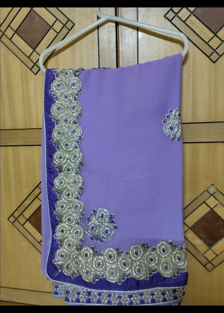 Purple Saree With Heavy Lace Border