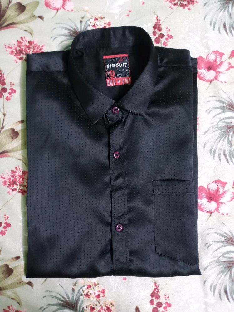 Black Satin Shine Shirt For Boys - 14 Yrs / S
