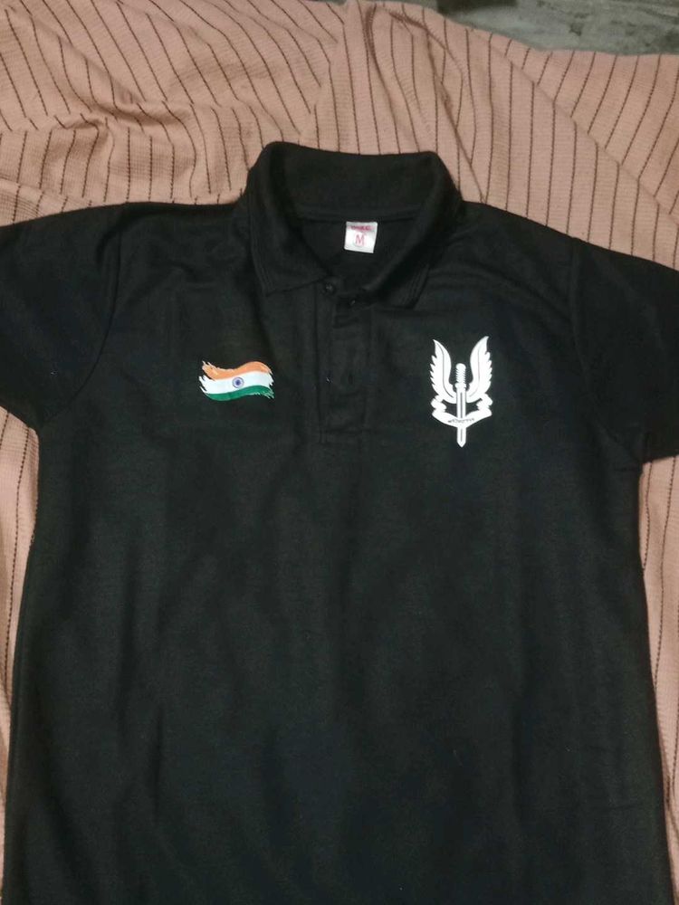 Black Graphic Print Polo Shirt