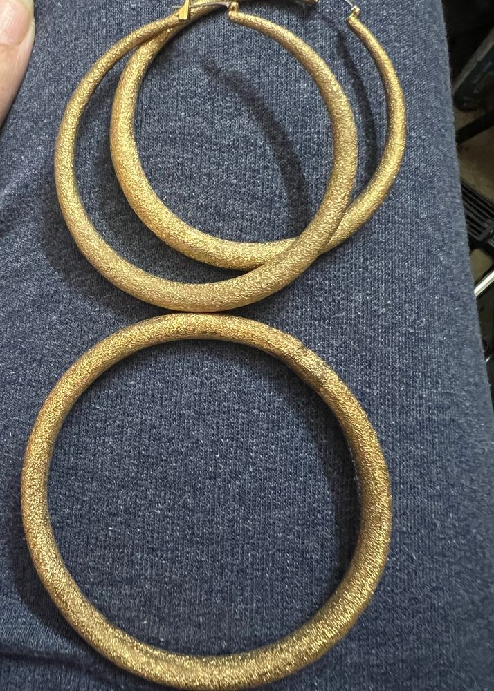 Vintage Brushed Gold Hoops And Bangle Set