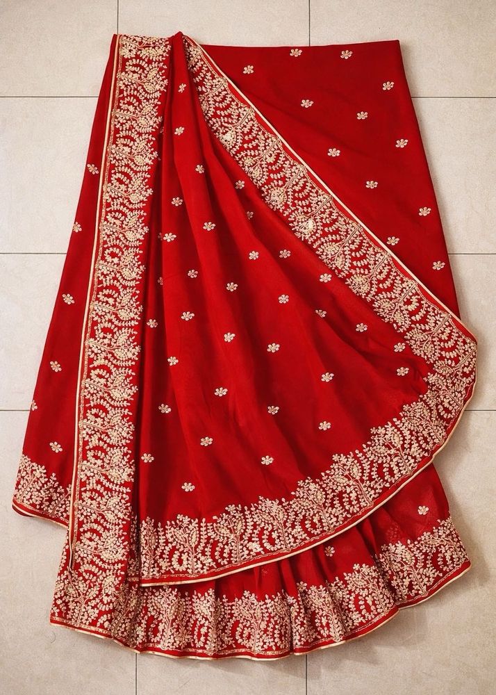 Pure Deisgner Red Pita Gota Work Saree With Blouse