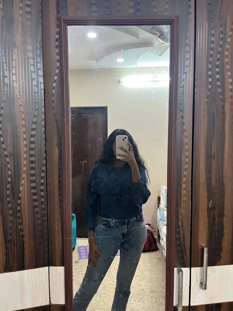 Dark Blue Ruffle Top